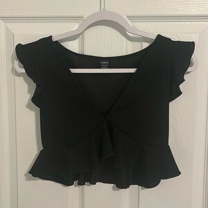 NEW Ruffled V-Neck Romantic Black Crop Top